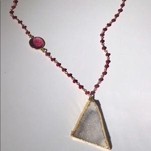 Long Druzy on Ruby Beaded Chain